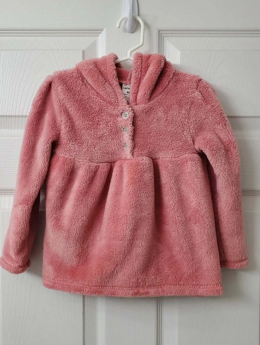 Carter's Girls Pink Rose Cozy Plush Fleece Hooded Pullover Sweater Top 4T